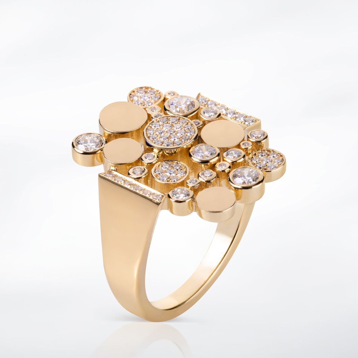 Yellow Gold Bubbles Ring with Diamonds