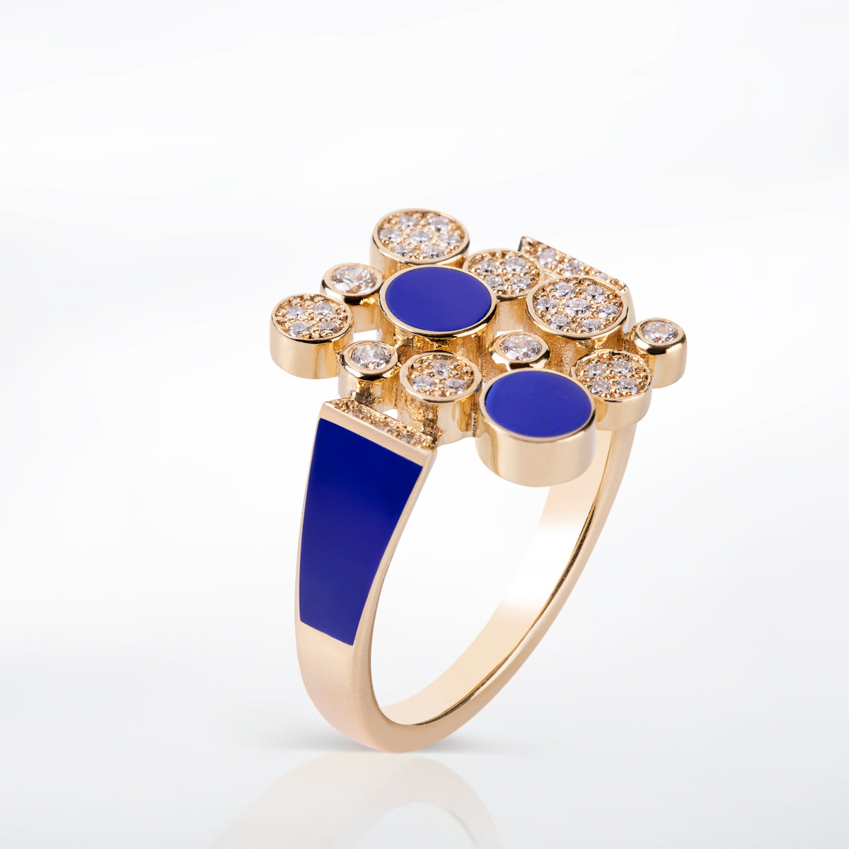 Small Diamond Bubbles Ring with Lapis and Navy-Blue Enamel