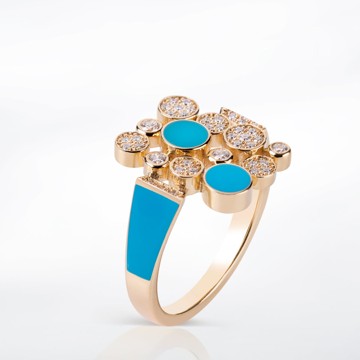 Small Diamond Bubbles Ring with Turquoise and Turquoise Enamel