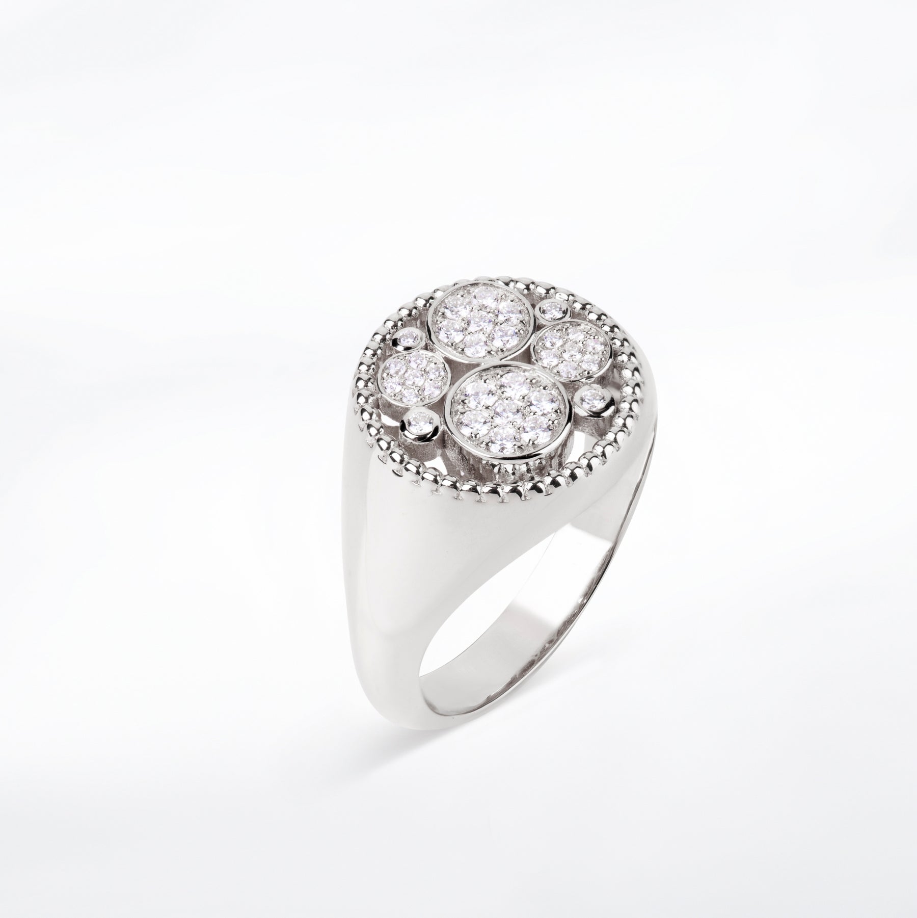Small White Gold Bubbles Ring with Diamonds