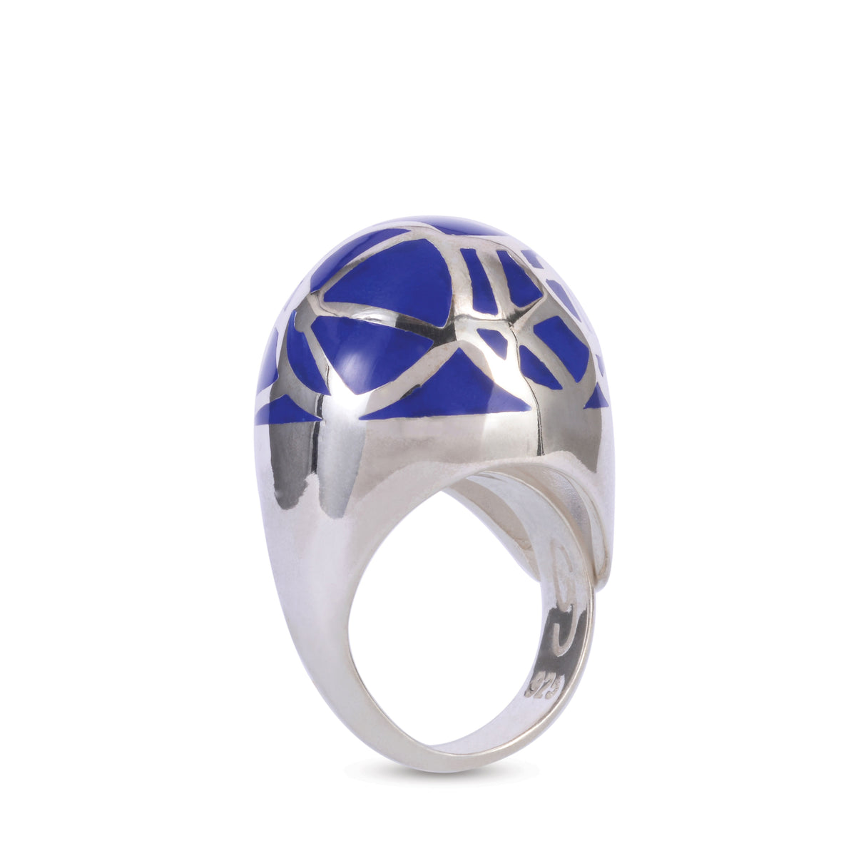 Caramel Blue Enamel Large Ring, Sterling Silver