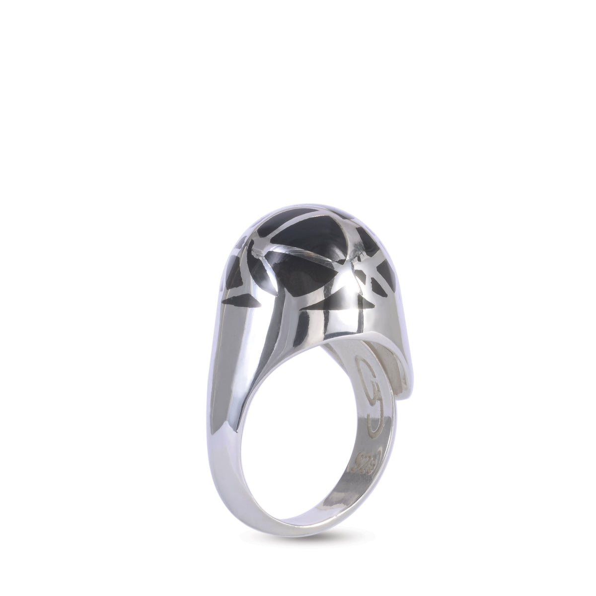 Caramel Black Enamel Small Ring, Sterling Silver