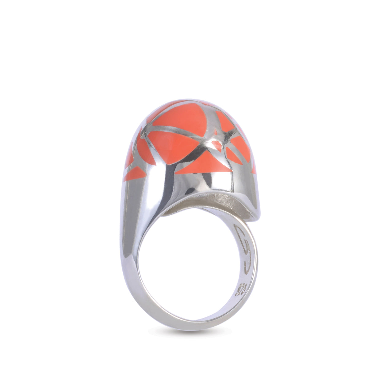 Caramel Red Enamel Medium Ring, Sterling Silver