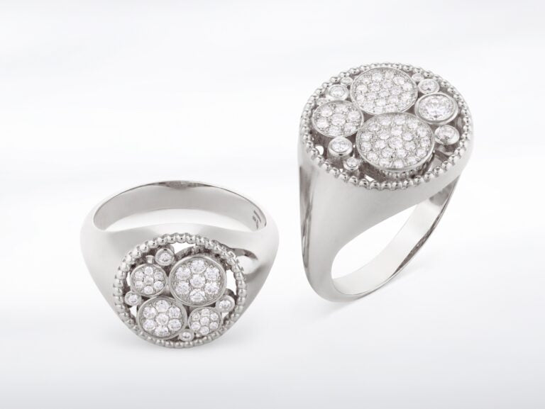 Small White Gold Bubbles Ring with Diamonds