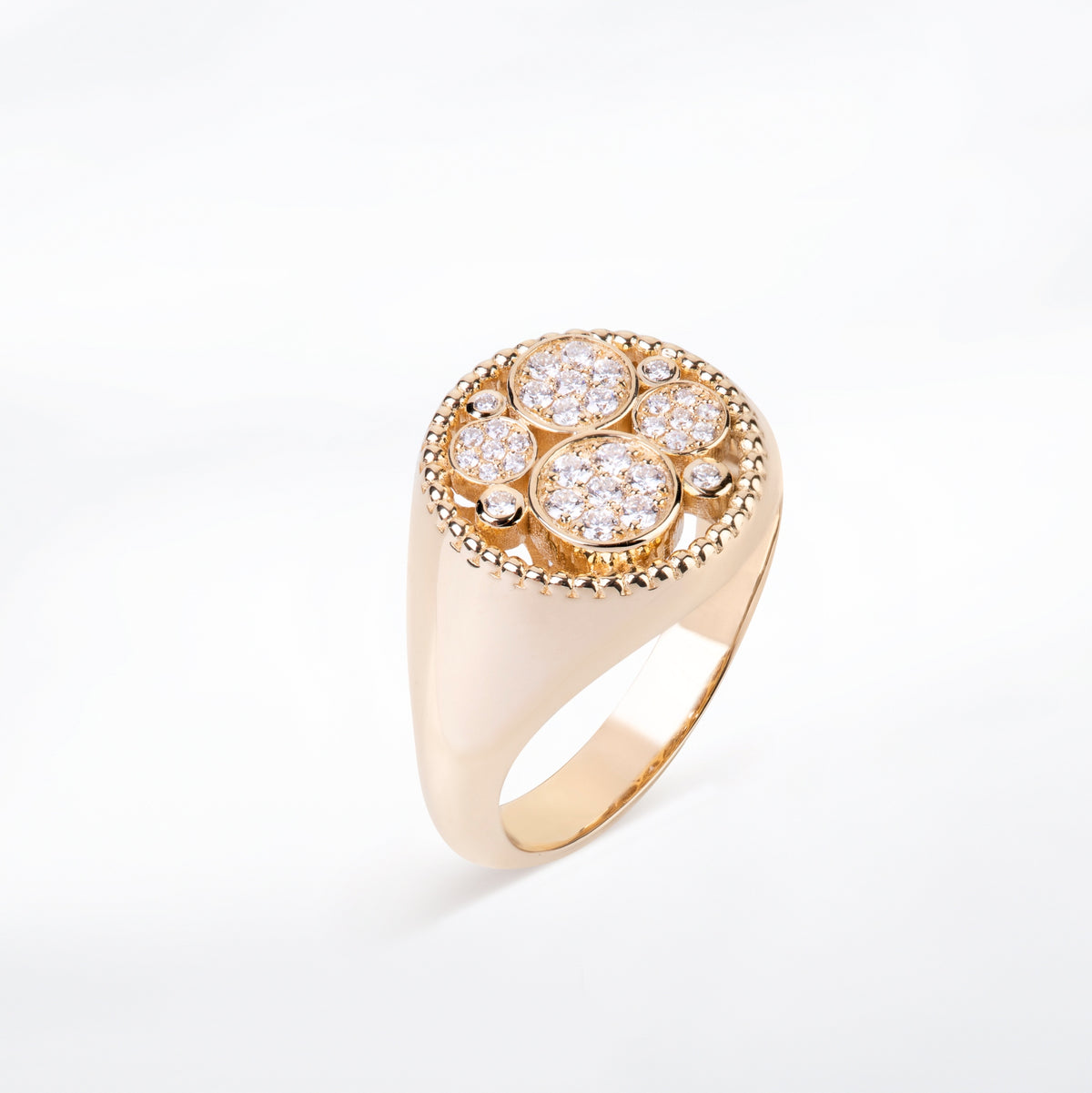 Small Yellow Gold Bubbles Ring with Diamonds