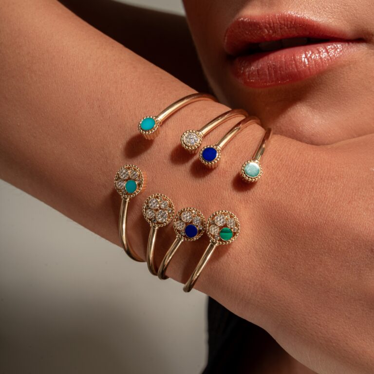 Yellow Gold Bubble Bangle with Diamonds