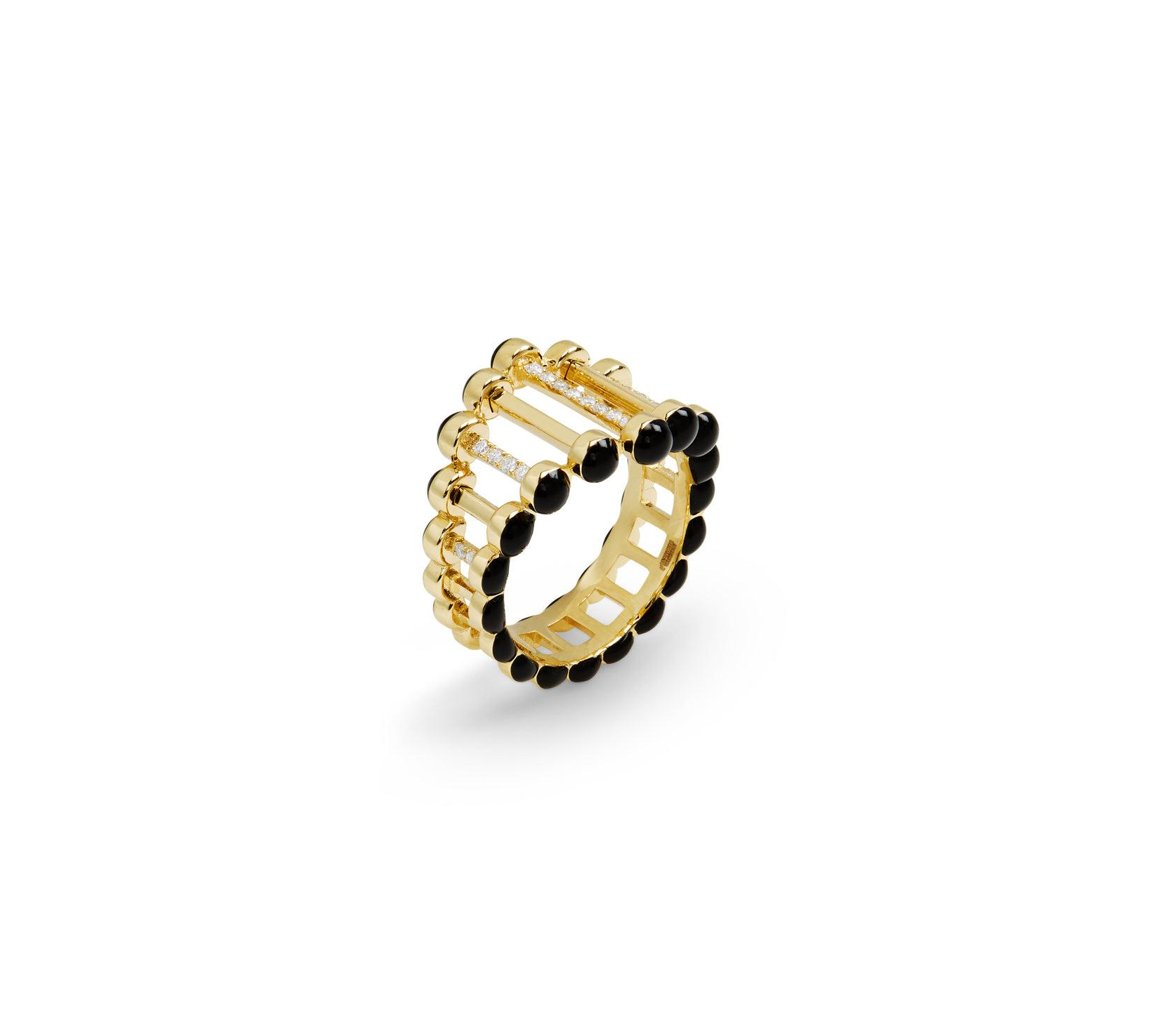 Ring Twigg Black Enamel With Diamond - Size 54