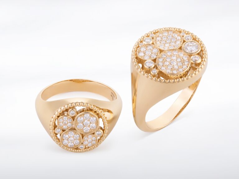 Small Yellow Gold Bubbles Ring with Diamonds