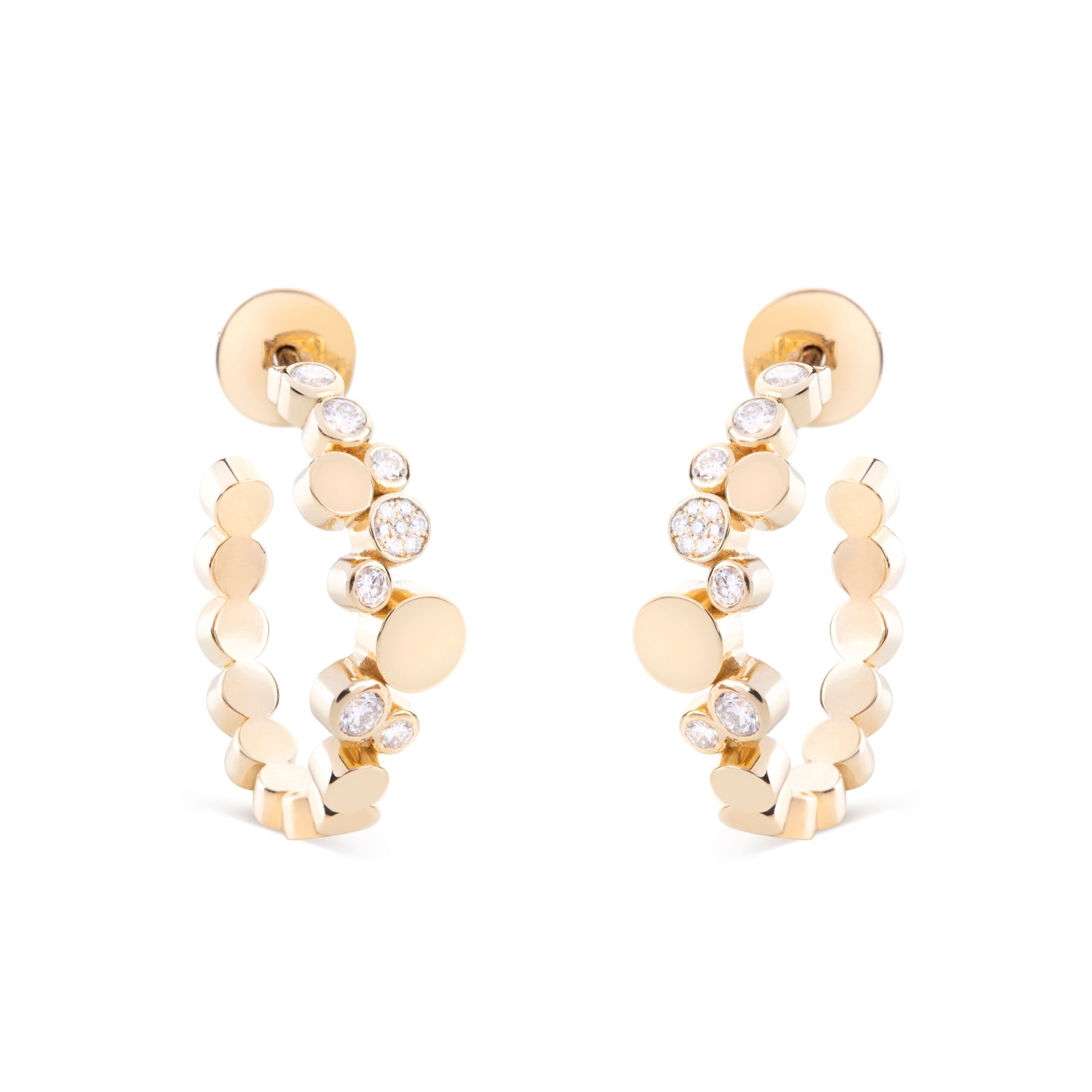 Small Yellow Gold Diamond Bubbles Hoop Earrings