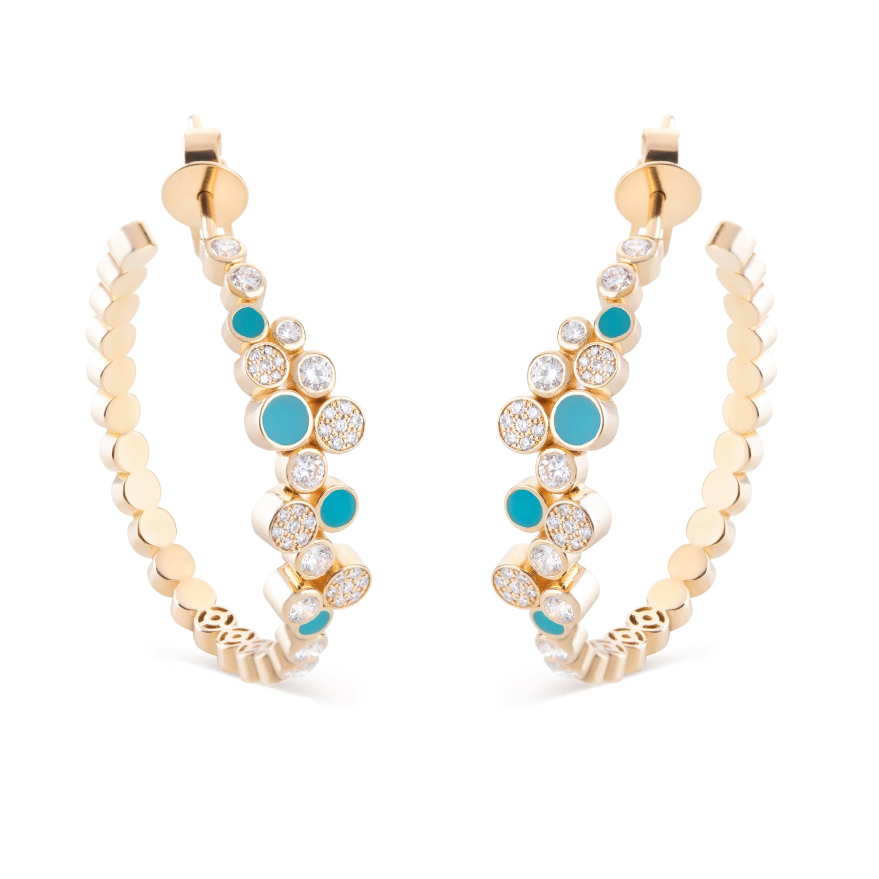 Diamond Bubbles Hoop Earrings with Turquoise