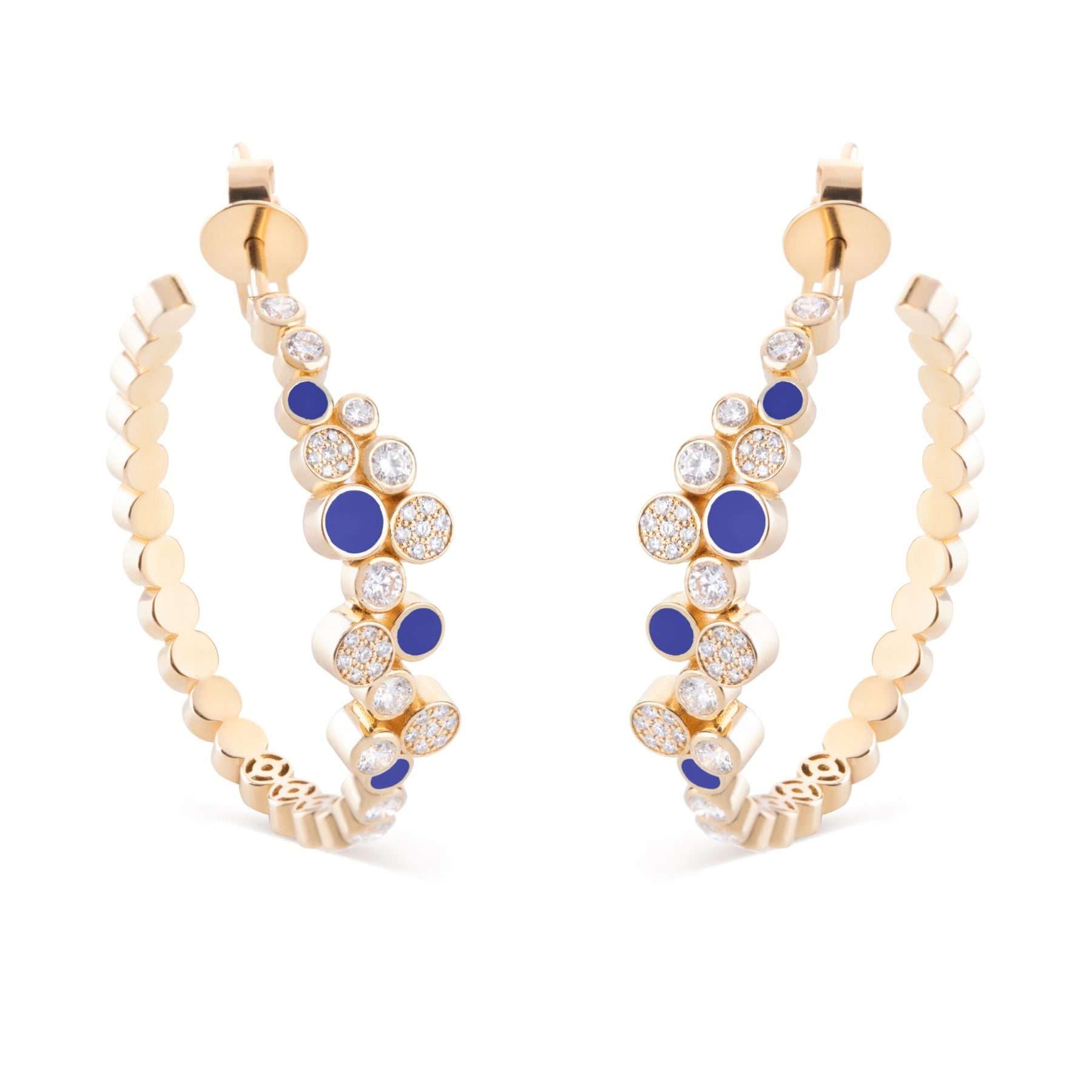 Diamond Bubbles Hoop Earrings with Lapis