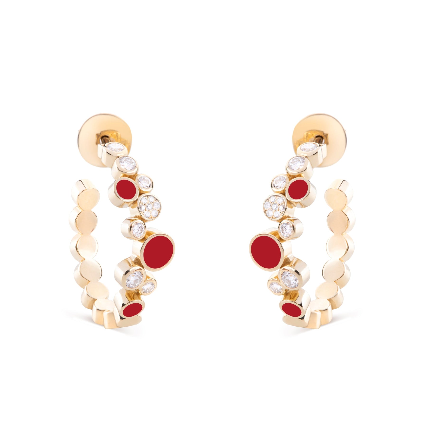 Small Diamond Bubbles Hoop Earrings with Coral