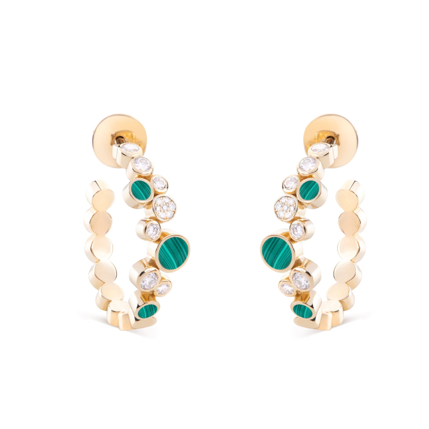 Small Diamond Bubbles Hoop Earrings with Malachite