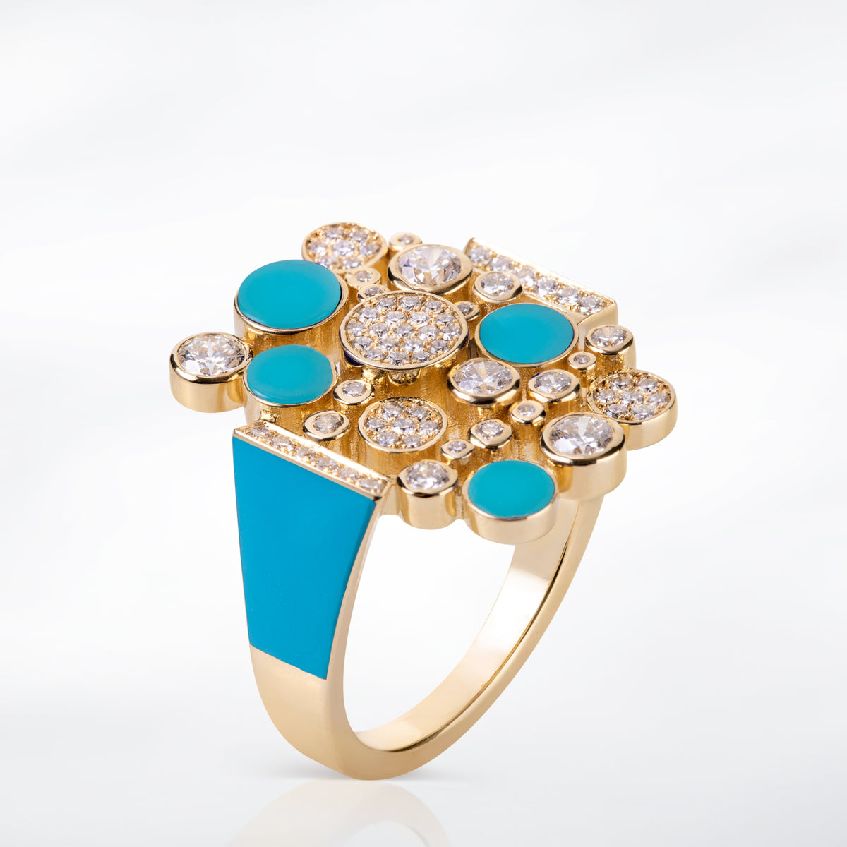 Diamond Bubbles Ring with Turquoise and Turquoise Enamel