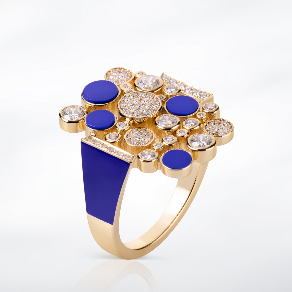 Diamond Bubbles Ring with Lapis and Navy Blue Enamel