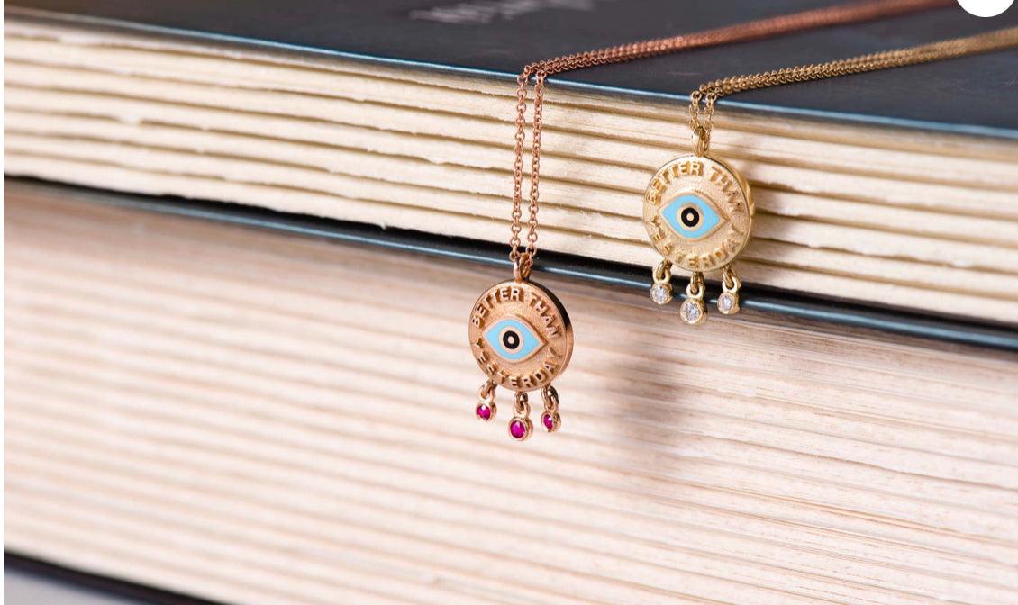 Gold Eye Charm Pendant with Diamonds - Tales of Stones