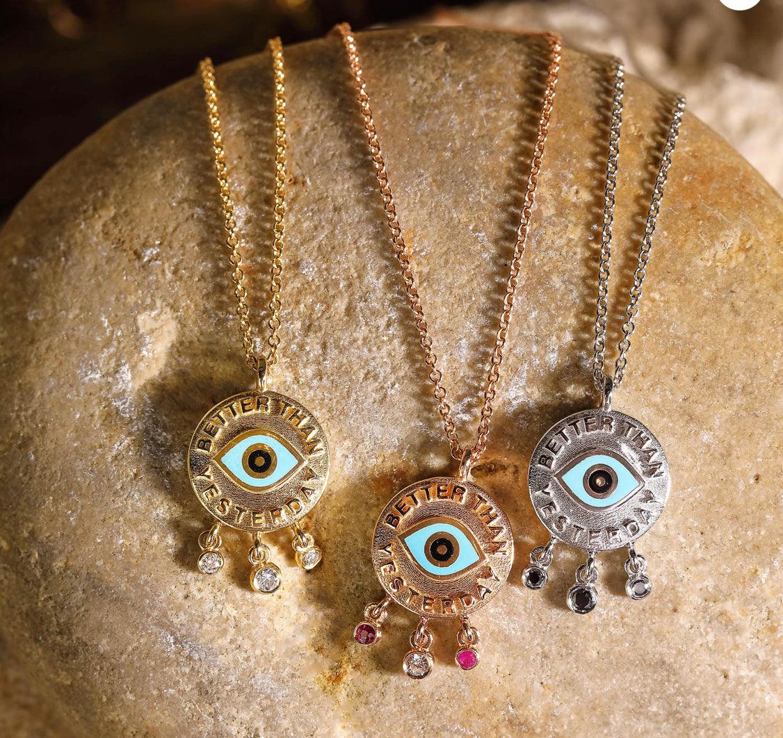 Gold Eye Charm Pendant with Diamonds - Tales of Stones