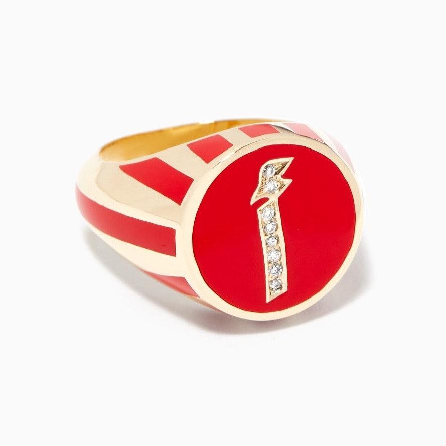 Khatt - Alef Letter Diamond Signet Ring - Tales of Stones