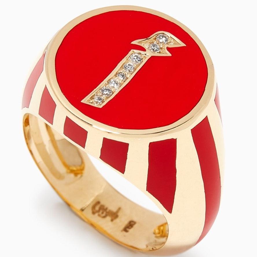 Khatt - Alef Letter Diamond Signet Ring - Tales of Stones
