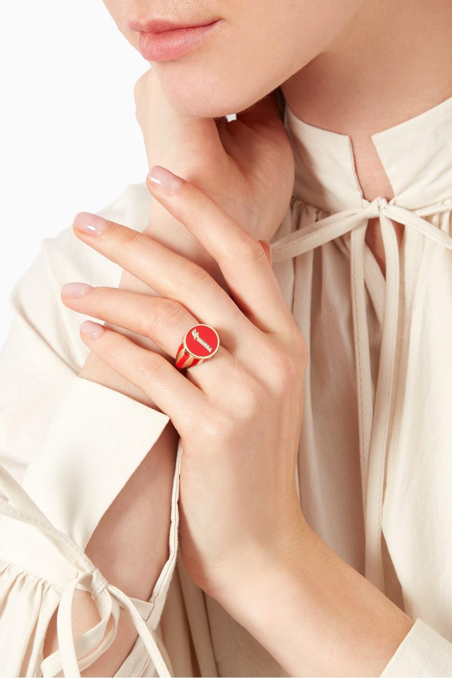 Khatt - Alef Letter Diamond Signet Ring - Tales of Stones