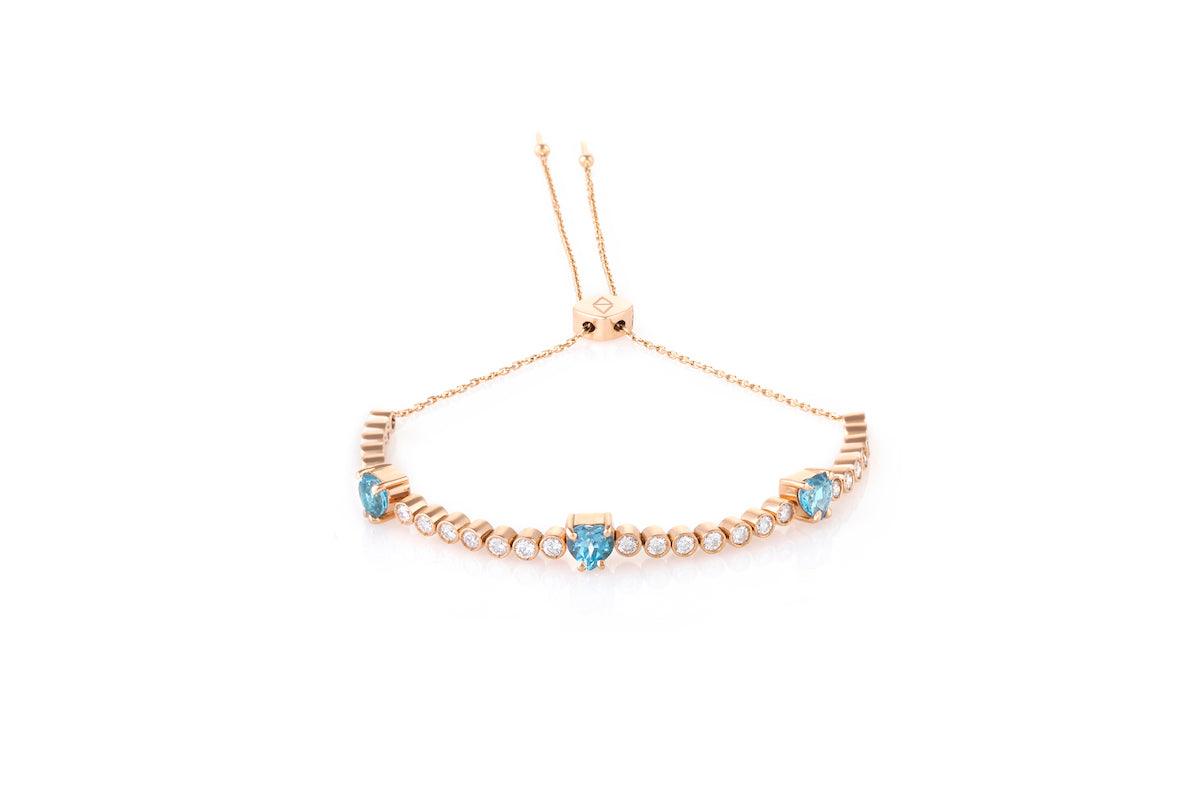The Royals Bolo Hearts Bracelet Aquamarine by "Joanna Achkar" - Tales of Stones