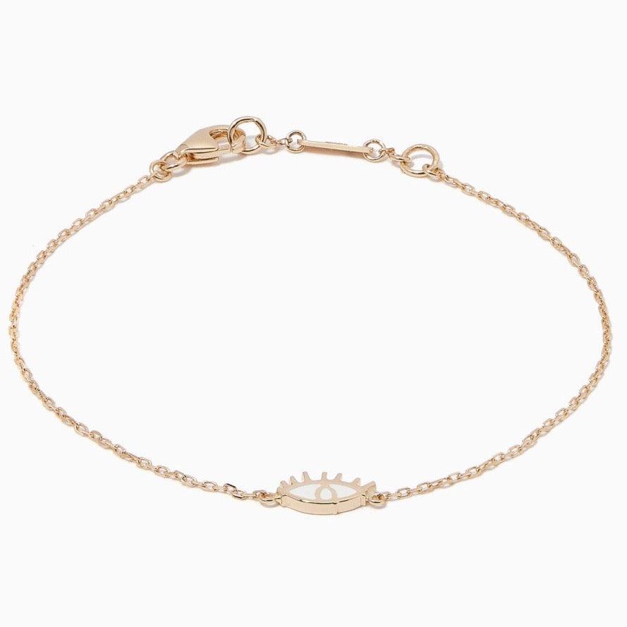 White Ein/ Eye Enamel Bracelet in 18kt Yellow Gold - Tales of Stones