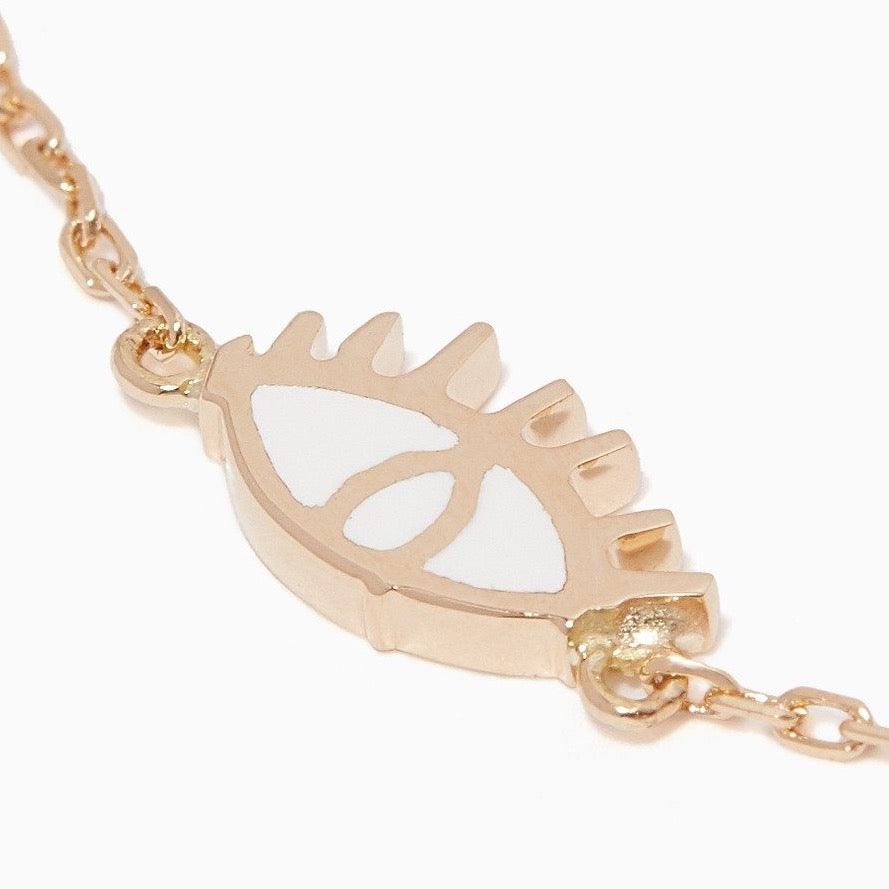 White Ein/ Eye Enamel Bracelet in 18kt Yellow Gold - Tales of Stones