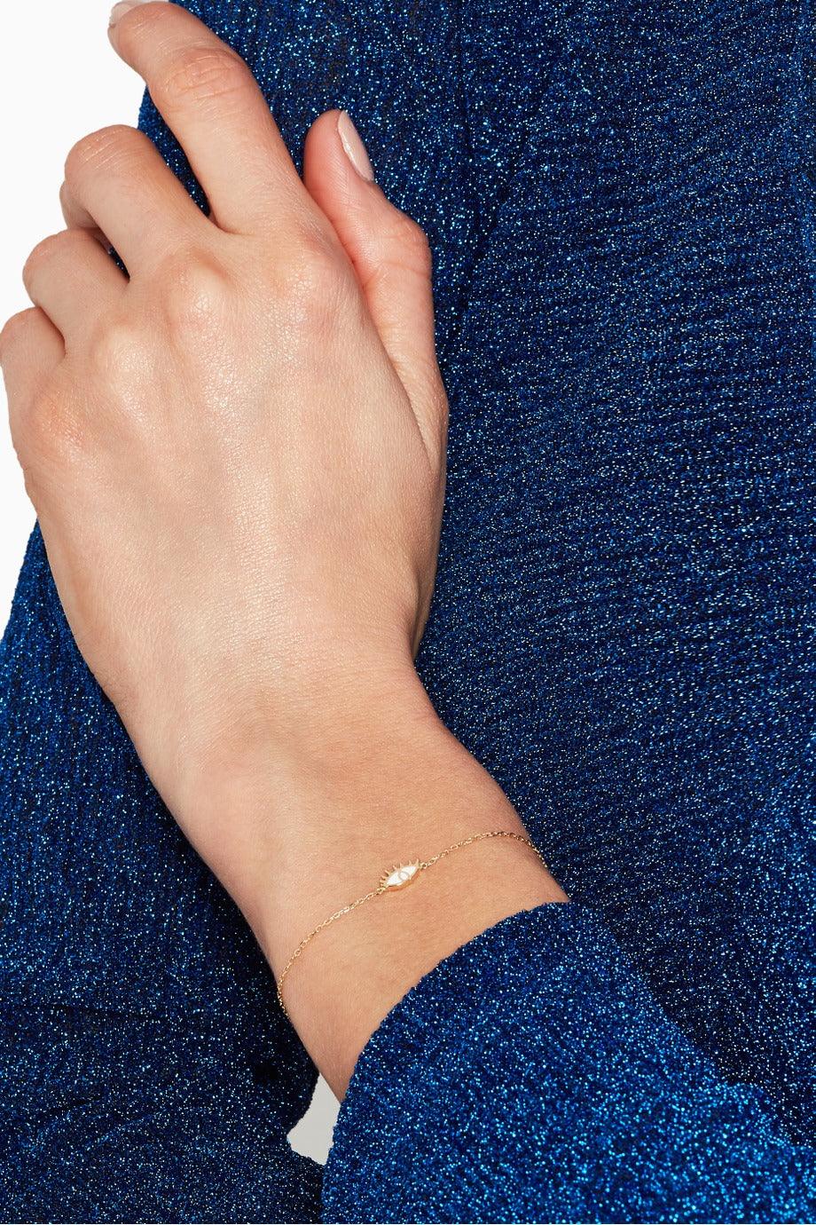 White Ein/ Eye Enamel Bracelet in 18kt Yellow Gold - Tales of Stones