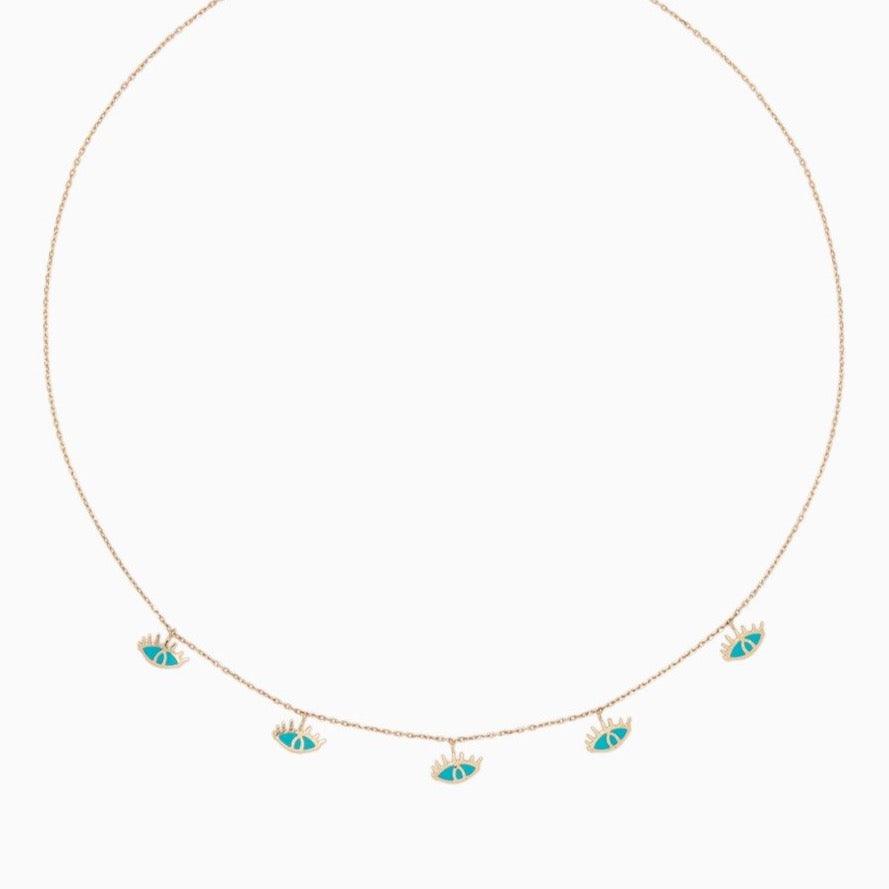 Yellow Gold & Enamel Eye Charm Necklace - Tales of Stones