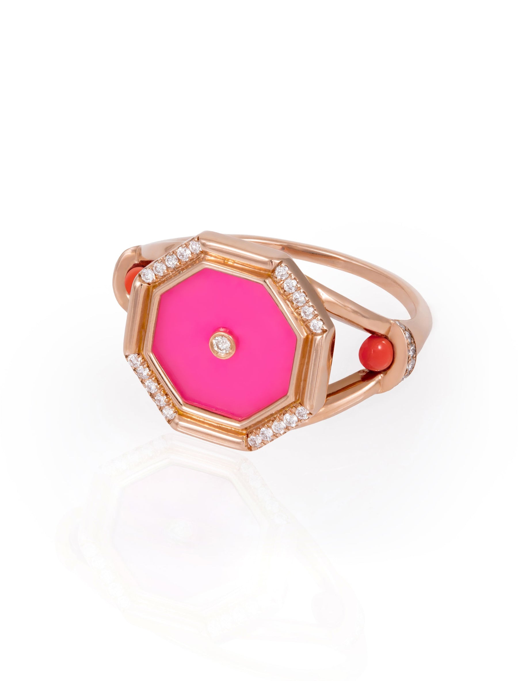 Pink Agate Hexagon Pinky Ring