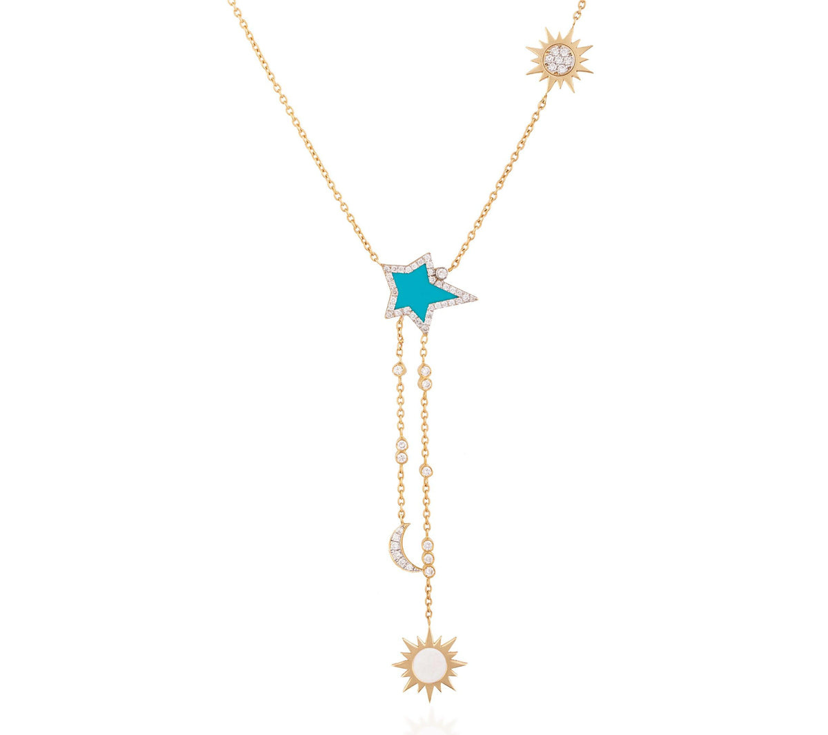 18kt Yellow Gold Bright Star Necklace with Enamel and Diamonds - Tales of Stones
