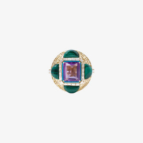 HAWA - 18K Malachite & Amethyst Baguette Diamond Ring