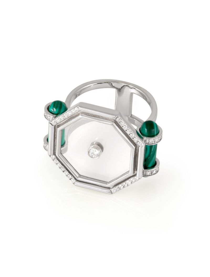 Transparent Amulet Hexagon Cocktail Ring