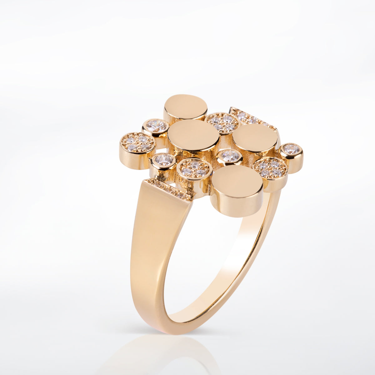 Small Yellow Gold Bubbles Ring with Diamonds