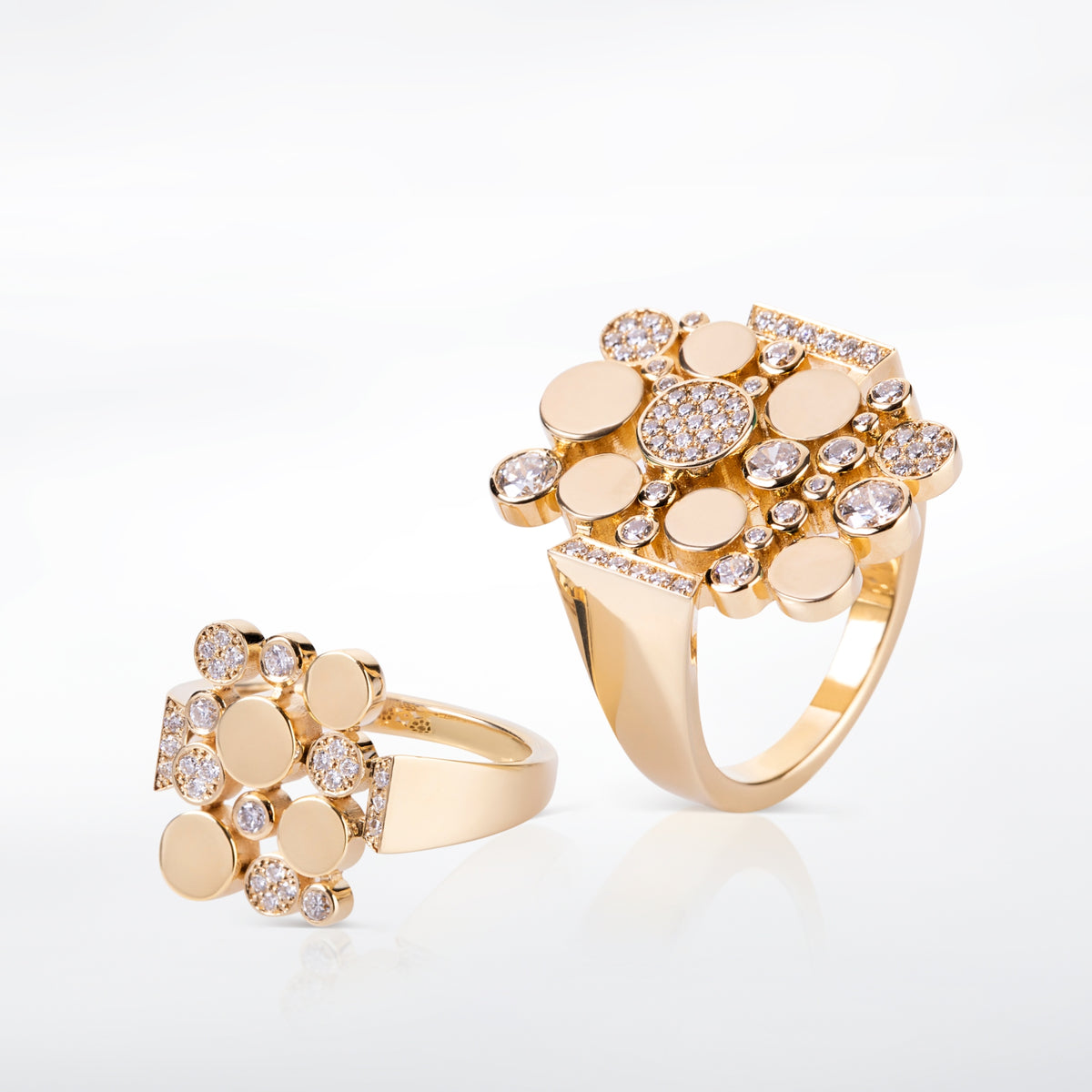 Small Yellow Gold Bubbles Ring with Diamonds