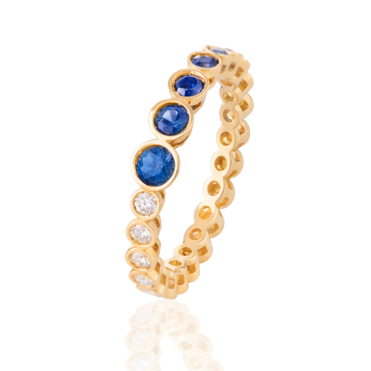 Blue Sapphire and Diamonds Bubble Ring