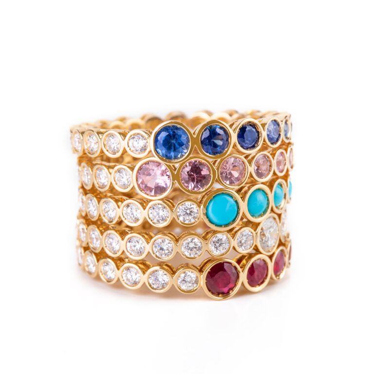 Blue Sapphire and Diamonds Bubble Ring