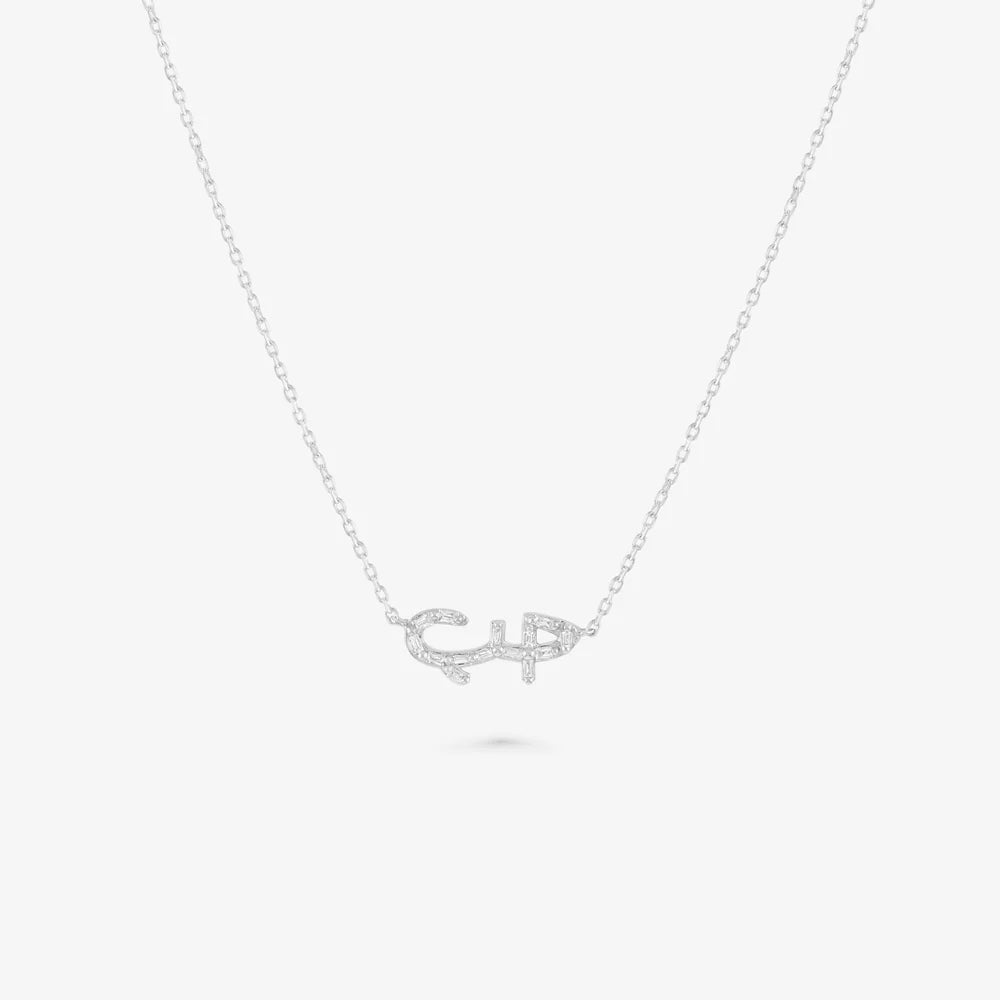 HOBB — 18K Gold Baguette Diamond “Love” Necklace