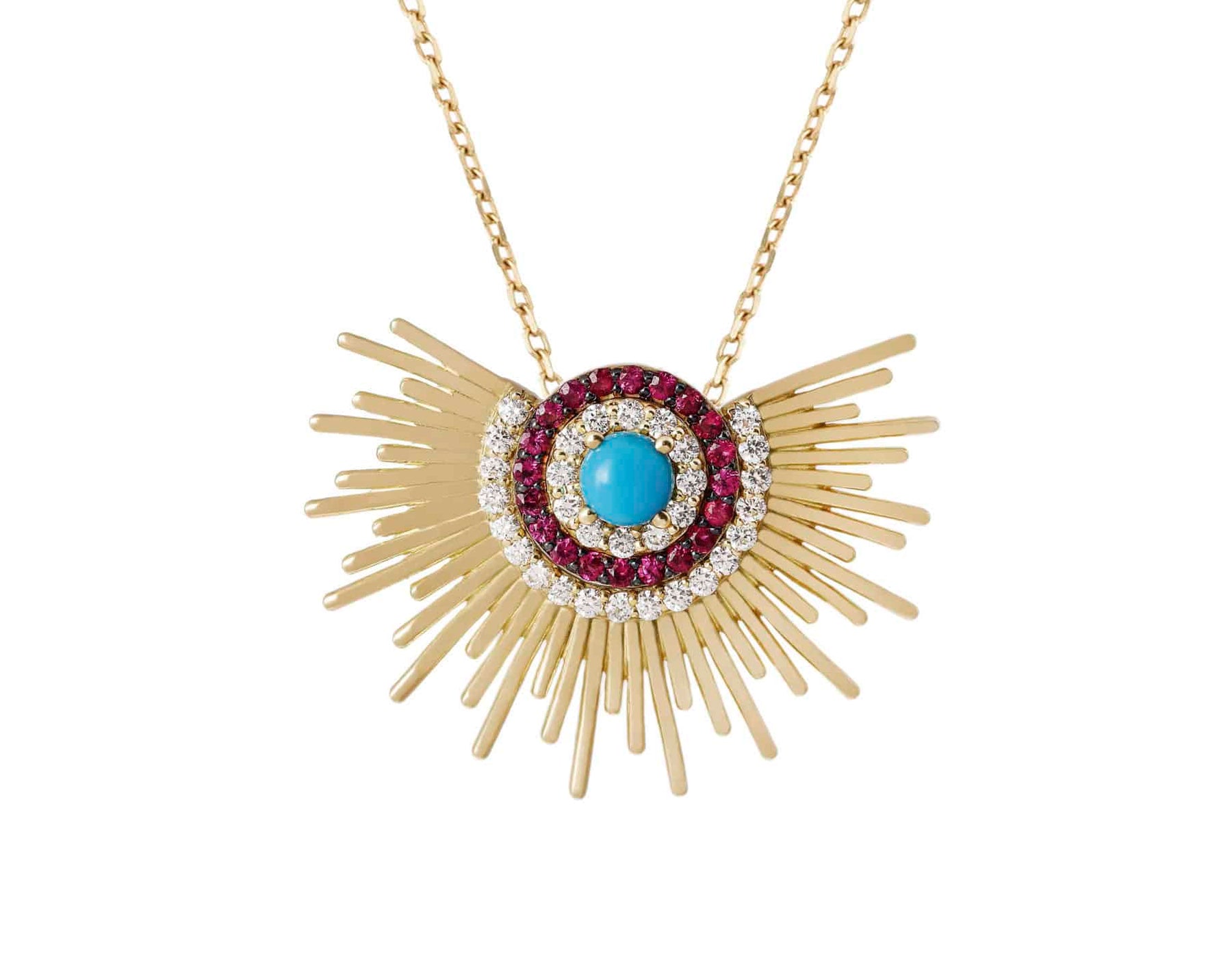 Diamond Soleil Necklace With Turquoise and Ruby