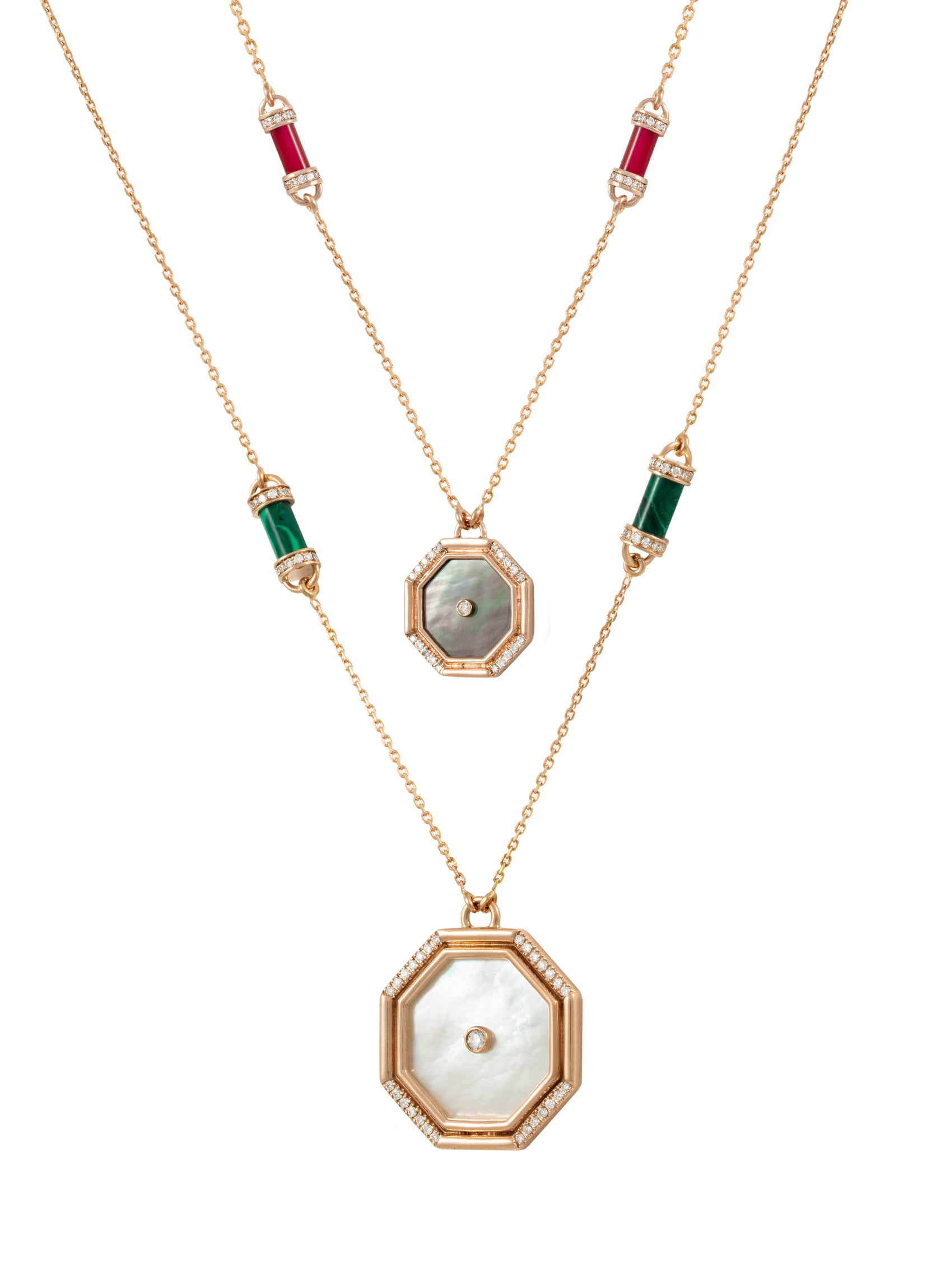 Amulet Hexagon Pink Mop Necklace Big Size