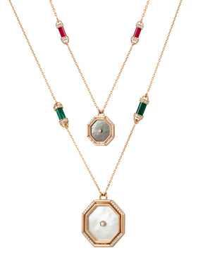 Amulet Hexagon Pink Mop Necklace Big Size