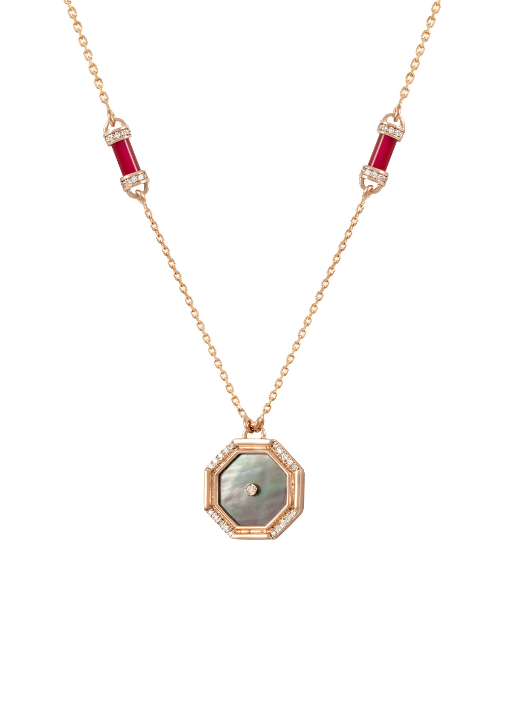 Amulet Hexagon Pink Mop Necklace Big Size