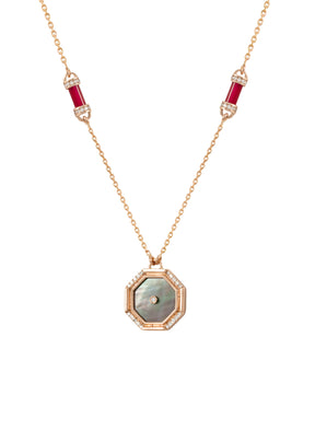 Amulet Hexagon Pink Mop Necklace Big Size