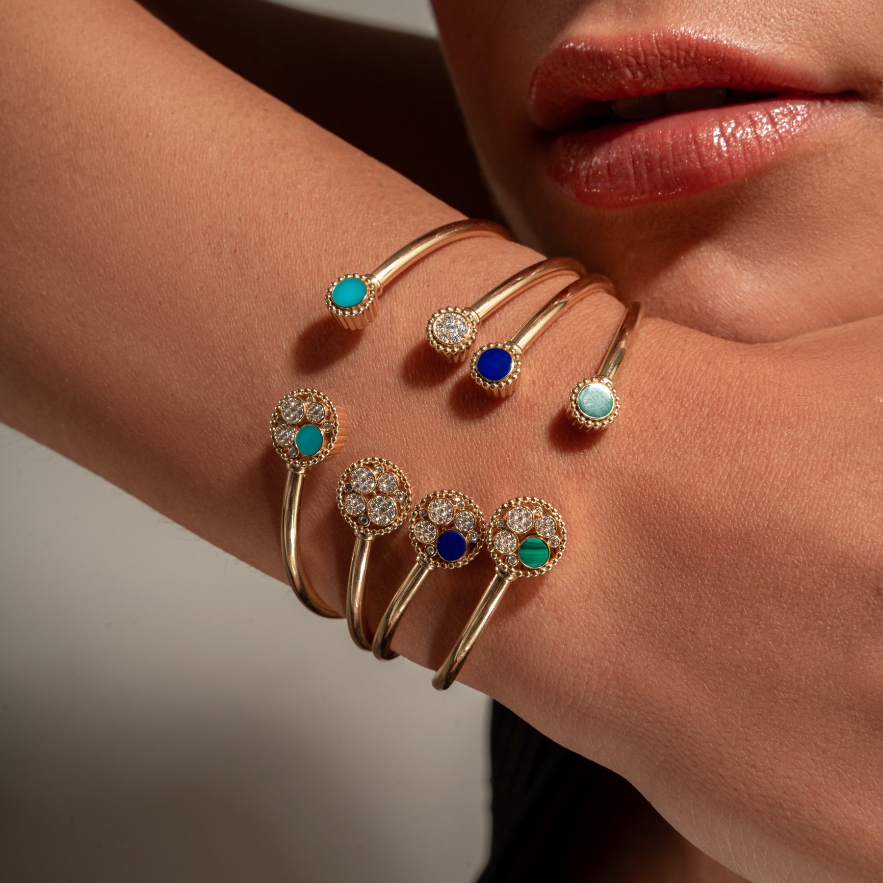 Bubble Bangle with Malachite and Diamonds