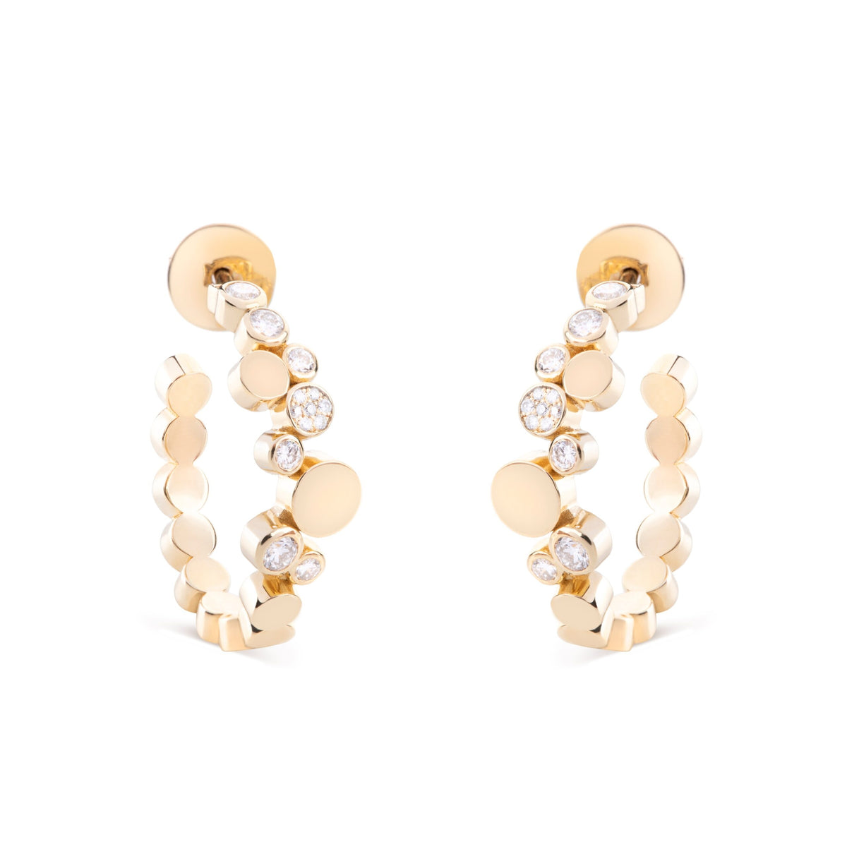 Small Yellow Gold Diamond Bubbles Hoop Earrings