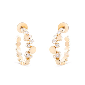 Small Yellow Gold Diamond Bubbles Hoop Earrings