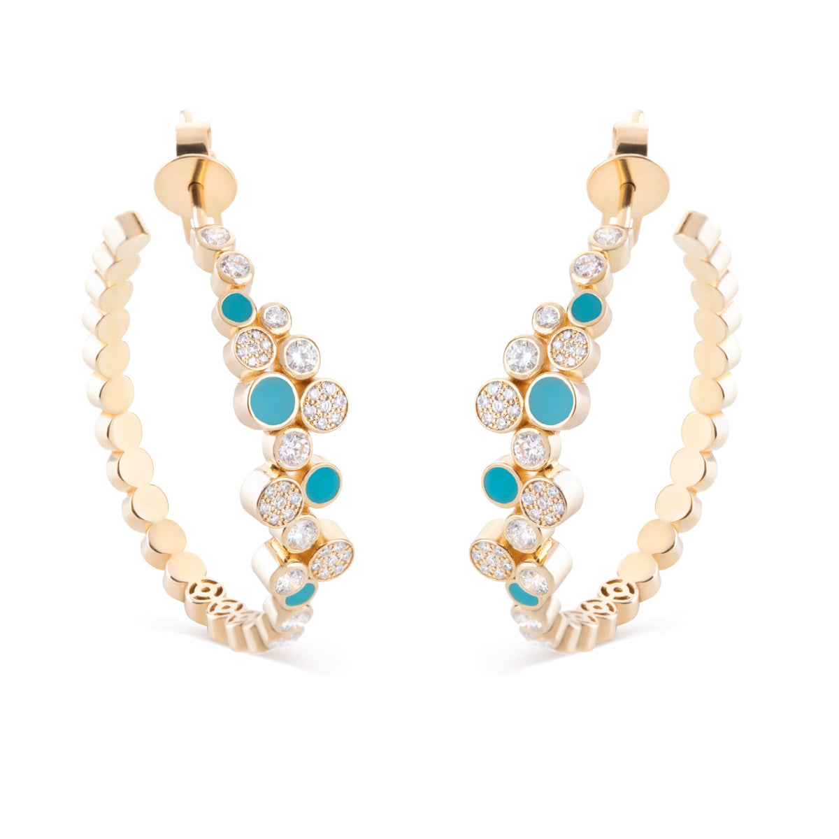 Diamond Bubbles Hoop Earrings with Turquoise