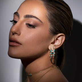 Diamond Bubbles Hoop Earrings with Turquoise