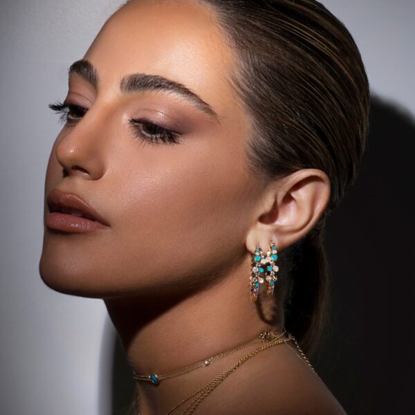 Diamond Bubbles Hoop Earrings with Turquoise