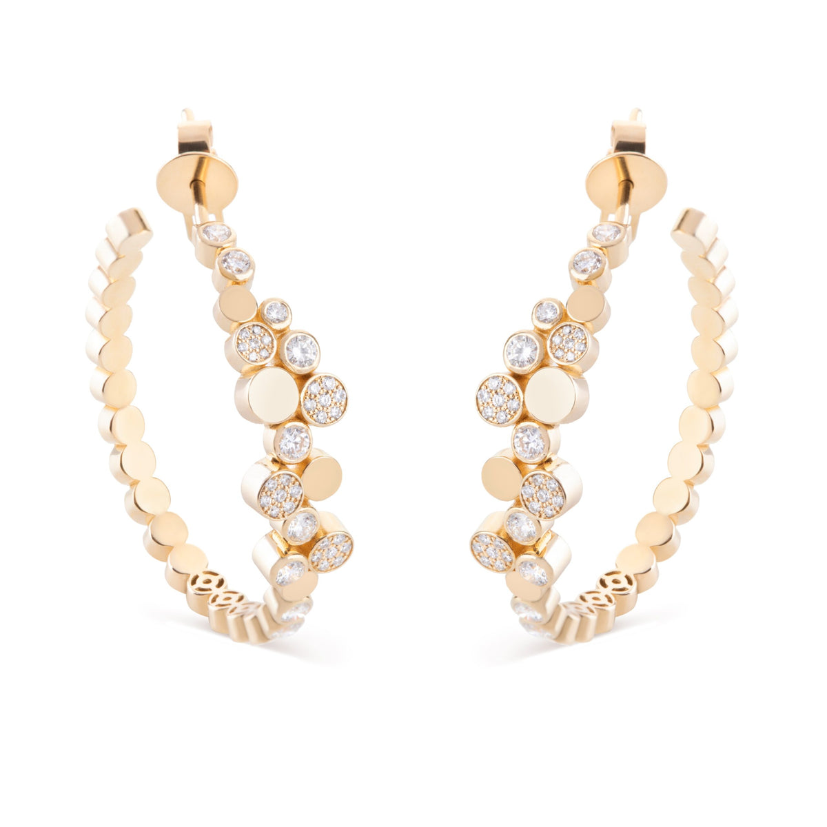 Yellow Gold Diamond Bubbles Hoop Earrings